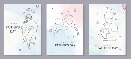Fototapeta na wymiar Happy Father's Day with dad and children silhouettes. Vector greeting card with a nice message of Father's Day. 