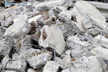 Piles of rubble after house demolition