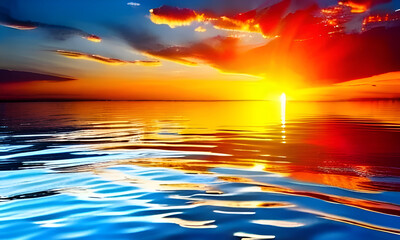 Sunset over water glowing multi colored sky ai  generatev,sunset in the sea