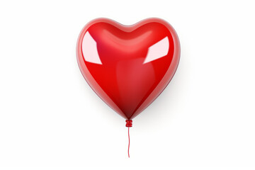 Heart Balloon. Red helium balloon. Glossy, shiny with reflection foil balloon isolated on white background