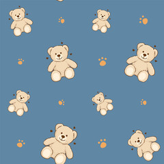 Teddy Bear pattern cartoon style with pastel background color, adorable, cute, and funny