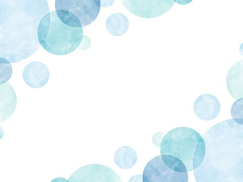 水玉模様の水彩フレーム 青