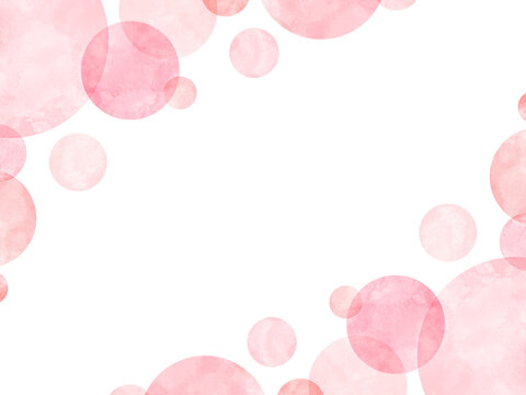 Fototapeta 水玉模様の水彩フレーム ピンク