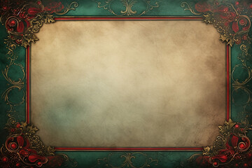 vintage christmas background with frame and flowers