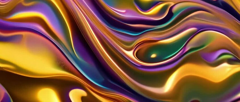 Abstract colorful background - metallic undulating liquid reflecting vibrant surface - looped 4k video