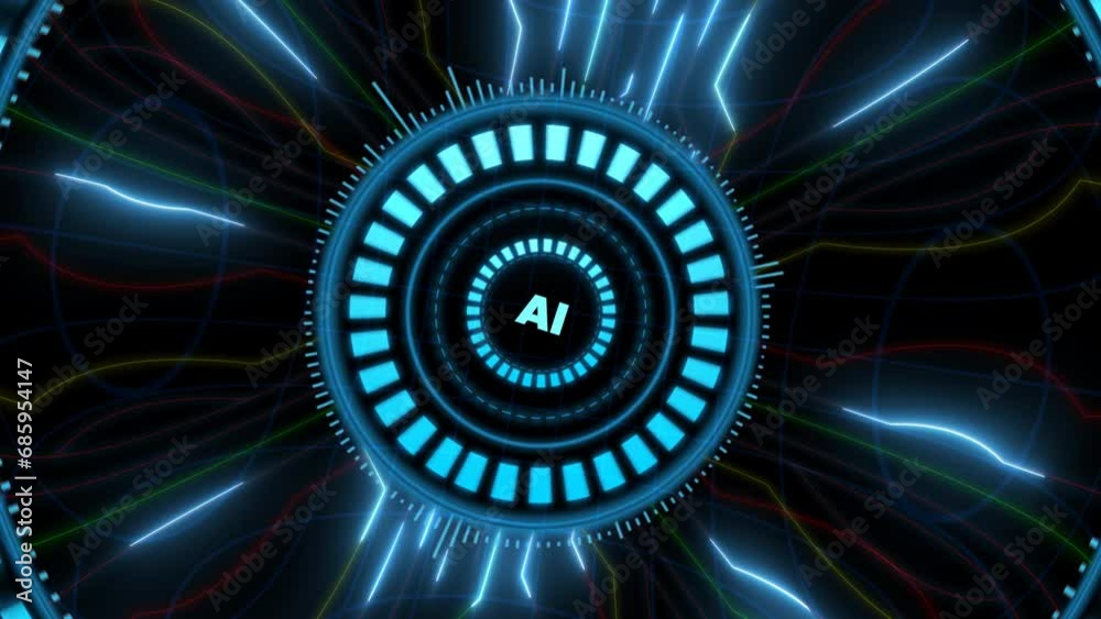 Wall mural artificial intelligence concept. animation of circuit board. hud future technology digital backgroun