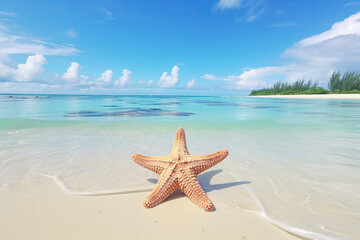 Fototapeta na wymiar starfish floats on the beach of the pacific coast