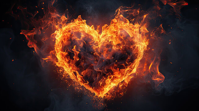 a heart shaped fire on a black background