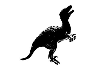 black dinosaur silhouette isolated on white background, model of T-rex toys