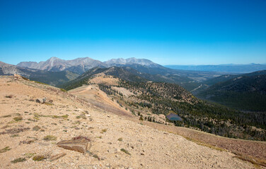 Panoramic view of the continental divide in the Rocky Mountains from the peak of Monarch Pass after riding tramway in the Rocky Mountains near Poncha Springs Colorado United States