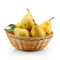 Chinese pear in basket isolated on white background