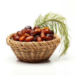 date palm in basket isolated on white background