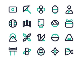 Japanese Icon Set Duotone Style. Culture Theme Icon Pack, Perfect for Websites, Landing Pages, Mobile Apps, and Presentations. Suitable for UI UX.