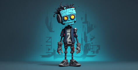 skeleton of the zombie, skeleton of the robot, halloween cartoon robot. Generative Ai content