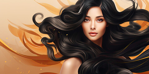 beauty black hair women portrait for hair care product, web banner background