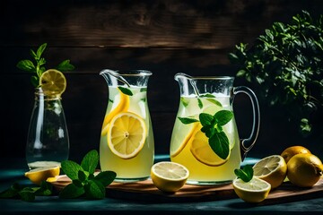 two jugs of lemon juice and lime