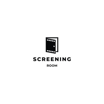 Screening room logo, door combine with old film strip logo concept