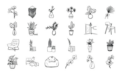 Fototapeta premium decorative plants handdrawn collection