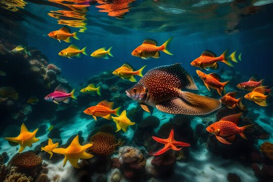 fishes of yellow and pink colour in aquarium with nicer look