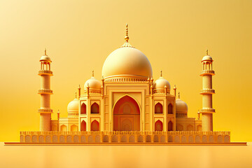 3d gold mosque on yellow background. islamic concept