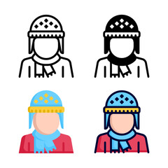 Man wearing warm clothes icon set style collection in line, solid, flat, flat line style on white background