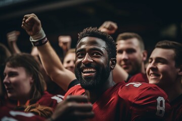 american football player in uniform after winning game - obrazy, fototapety, plakaty