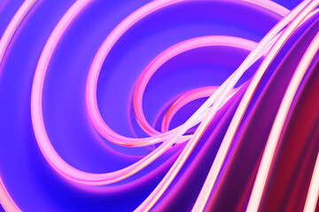 3d illustration of a stereo strip of different colors. Geometric stripes similar to waves. Abstract    purple  glowing crossing lines pattern