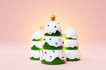 3d illustration of a Christmas tree on a  blue background. Festive Christmas object.