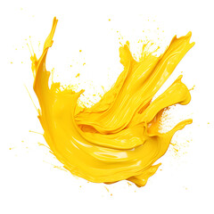 yellow liquid splash isolated on transparent background