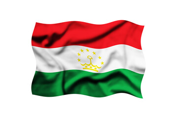 Tajikistan waving flag isolated on transparent background, 3d rendering. Clipping path included