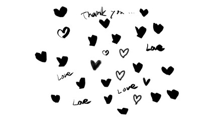 ハートが舞うイラスト(モノクロ)