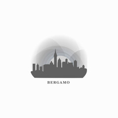 Bergamo cityscape skyline city panorama vector flat logo, modern icon. Italy emblem idea with landmarks and building silhouettes, isolated clipart at sunset, sunrise, night