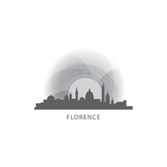 Florence Italy cityscape skyline city panorama vector flat modern logo icon. Tuscany emblem idea with landmarks and building silhouettes, isolated grey and white clipart at sunset, sunrise, night