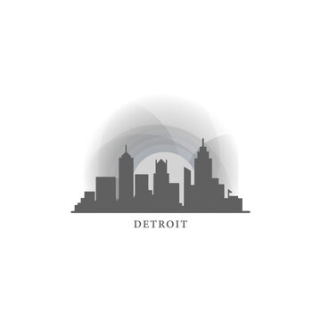USA United States of America Detroit modern city landscape skyline logo. Panorama vector flat US Michigan state icon with landmarks, skyscraper, panorama, buildings at sunrise, sunset, night