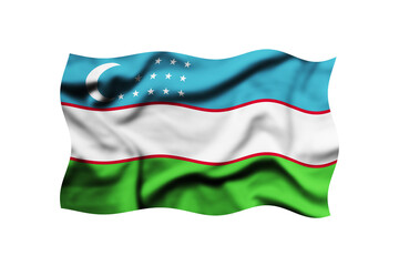 The flag of Uzbekistan waving in the wind isolated on a transparent background, The Clipping path is included