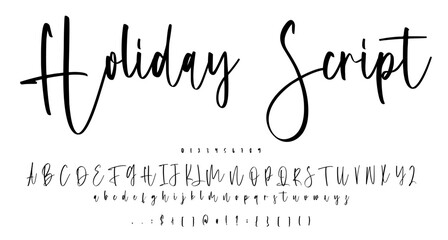 Holiday Script handwritten font Best Alphabet Alphabet Brush Script Logotype Font lettering handwritten.
