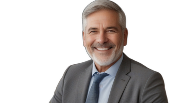 Smiling 50-year-old mature confident professional manager, confident businessman investor looking at camera, headshot close up portrait a transparent background from Generative AI