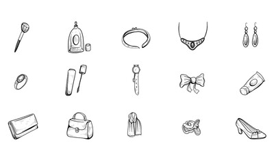 women accessories and cosmetics handdrawn collection