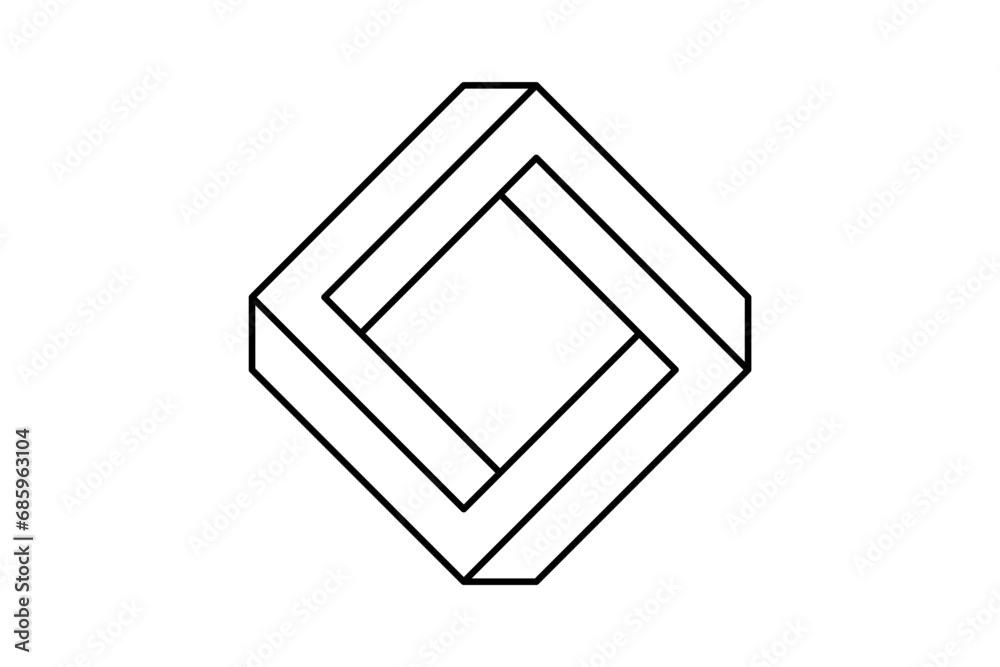 Poster Impossible square shape. Optical visual illusion. Rectangular Infinite loop symbol. Abstract unreal geometric form. Linear puzzle design element for logo, icon, label, tag. Vector illustration