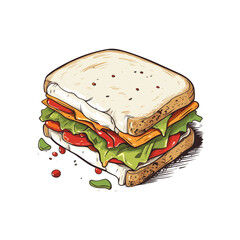 Sandwich with ham and cheese, vector illustration.