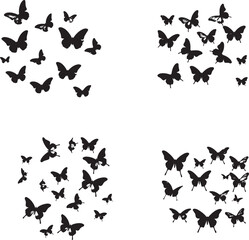 Flying butterflies silhouette black set isolated on White background