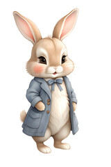 Easter bunny rabbit in jacket isolated on transparent background