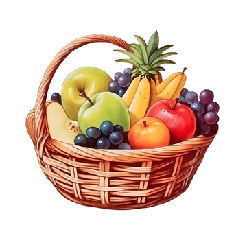 Basket of fruit against Png background
