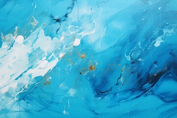 Blue painting on canvas, splatters, oil paint strokes