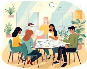 Creative Cohort: Team Strategy in Casual Workspace
Diverse team collaboration, Casual office meeting, Creative workspace discussion