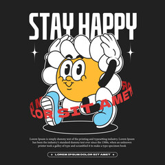 daisy flower groovy character 90s design illustration with slogan, retro cartoon character, flower cartoon