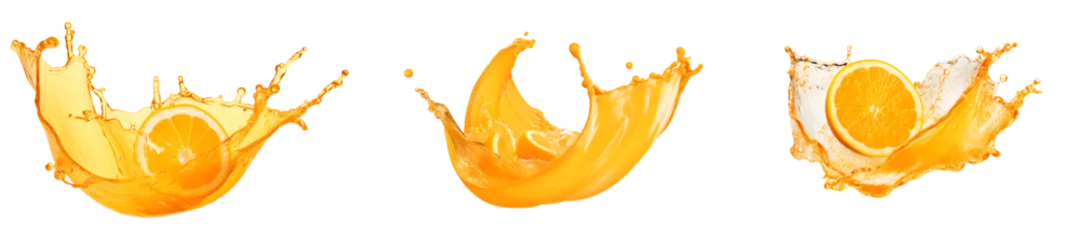 Abwaschbare Fototapete orange or lemon juice splashes wave swirl isolated in a transparent background, fruit beverage liquid splashing PNG  © graphicbeezstock