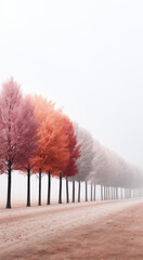 Autumn a row of trees with different colors. Beautiful landscape season photography