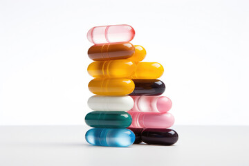 Colorful pharmaceutical vitamin tablets on white background