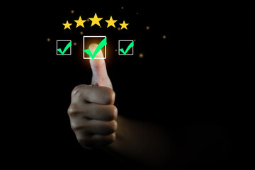 customer thumb up with Five Star Quality Assurance and standards displayed, ISO certification and...